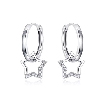 Cercei din argint Big Shiny Star Hoops, Argint 925, Pentru Femei
