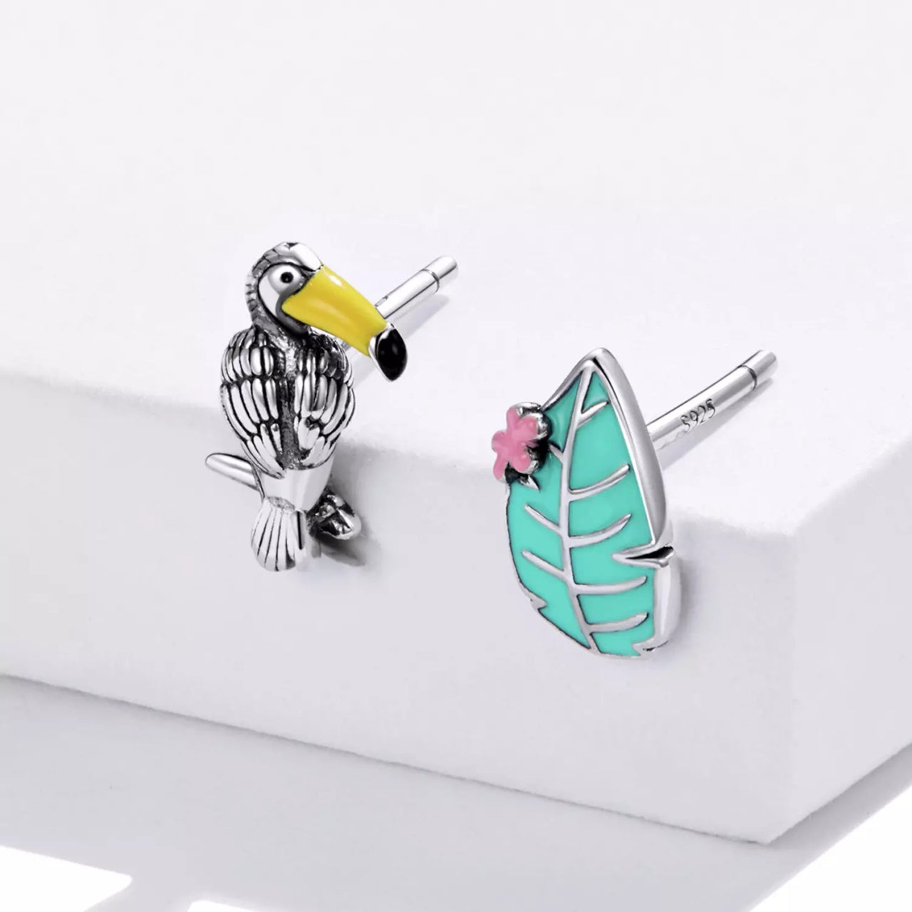 Cercei din argint Bird and Leaf, Argint 925, Pentru Femei