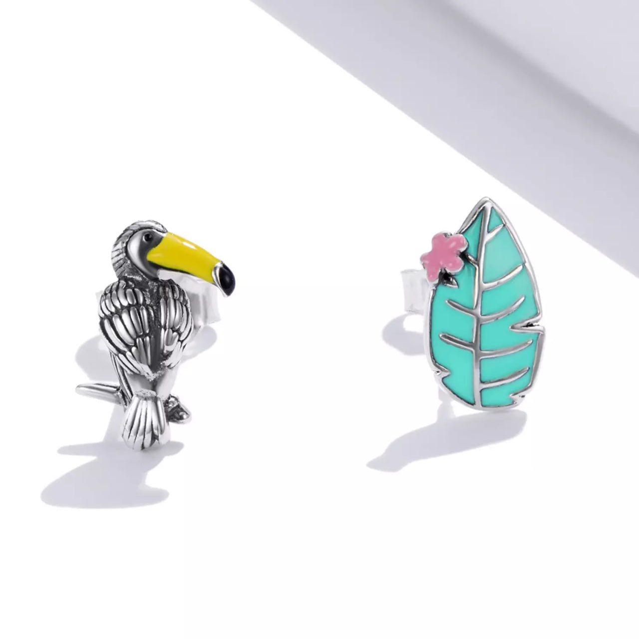 Cercei din argint Bird and Leaf, Argint 925, Pentru Femei