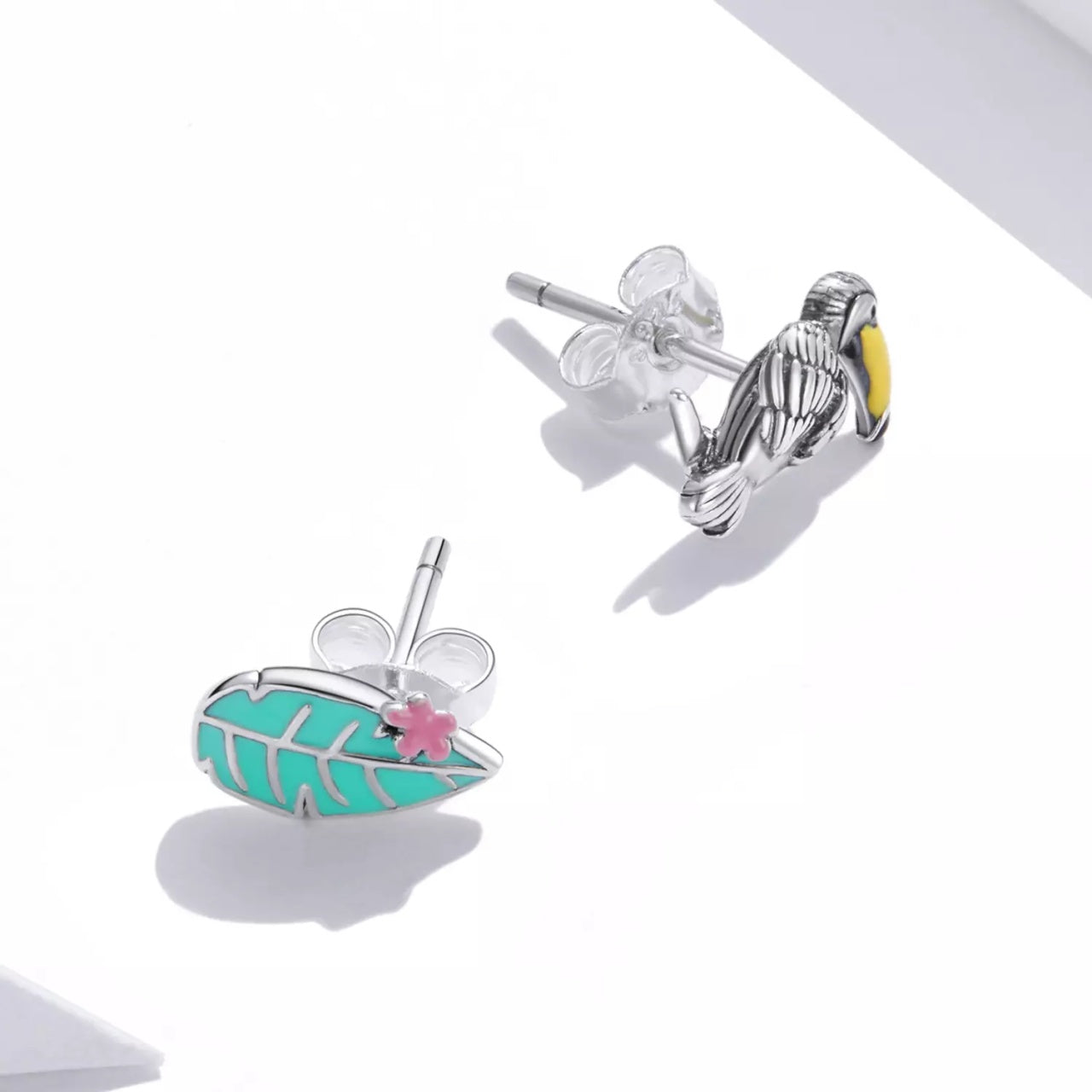 Cercei din argint Bird and Leaf, Argint 925, Pentru Femei