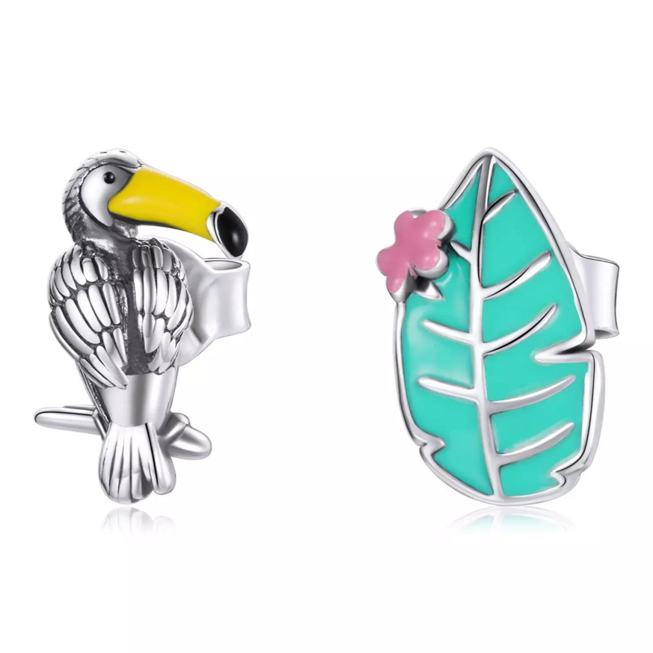 Cercei din argint Bird and Leaf, Argint 925, Pentru Femei