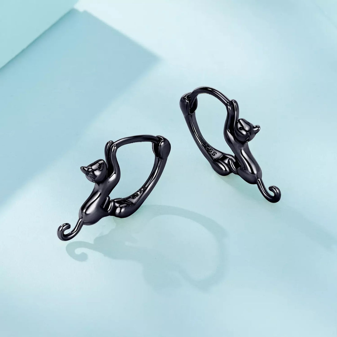 Cercei din argint Black Climbing Cat, Argint 925, Pentru Femei