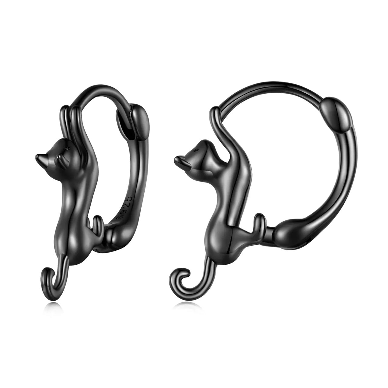 Cercei din argint Black Climbing Cat, Argint 925, Pentru Femei