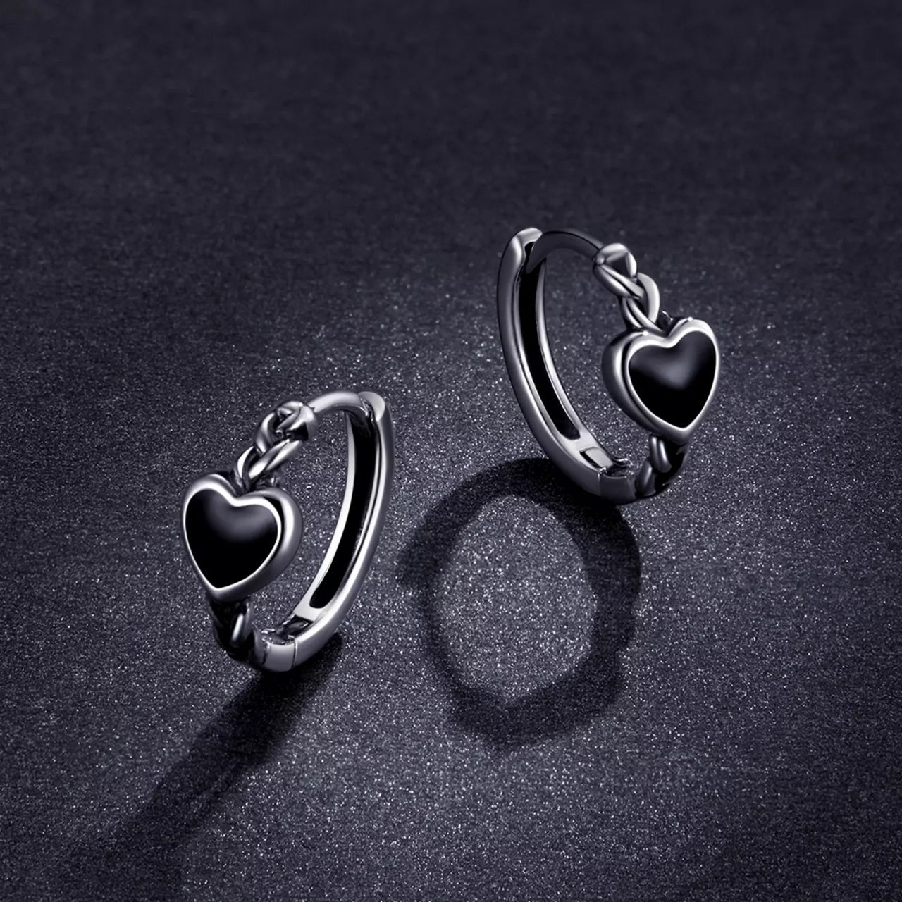 Cercei din argint Black Heart Hoops, Argint 925, Pentru Femei