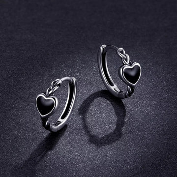 Cercei din argint Black Heart Hoops, Argint 925, Pentru Femei