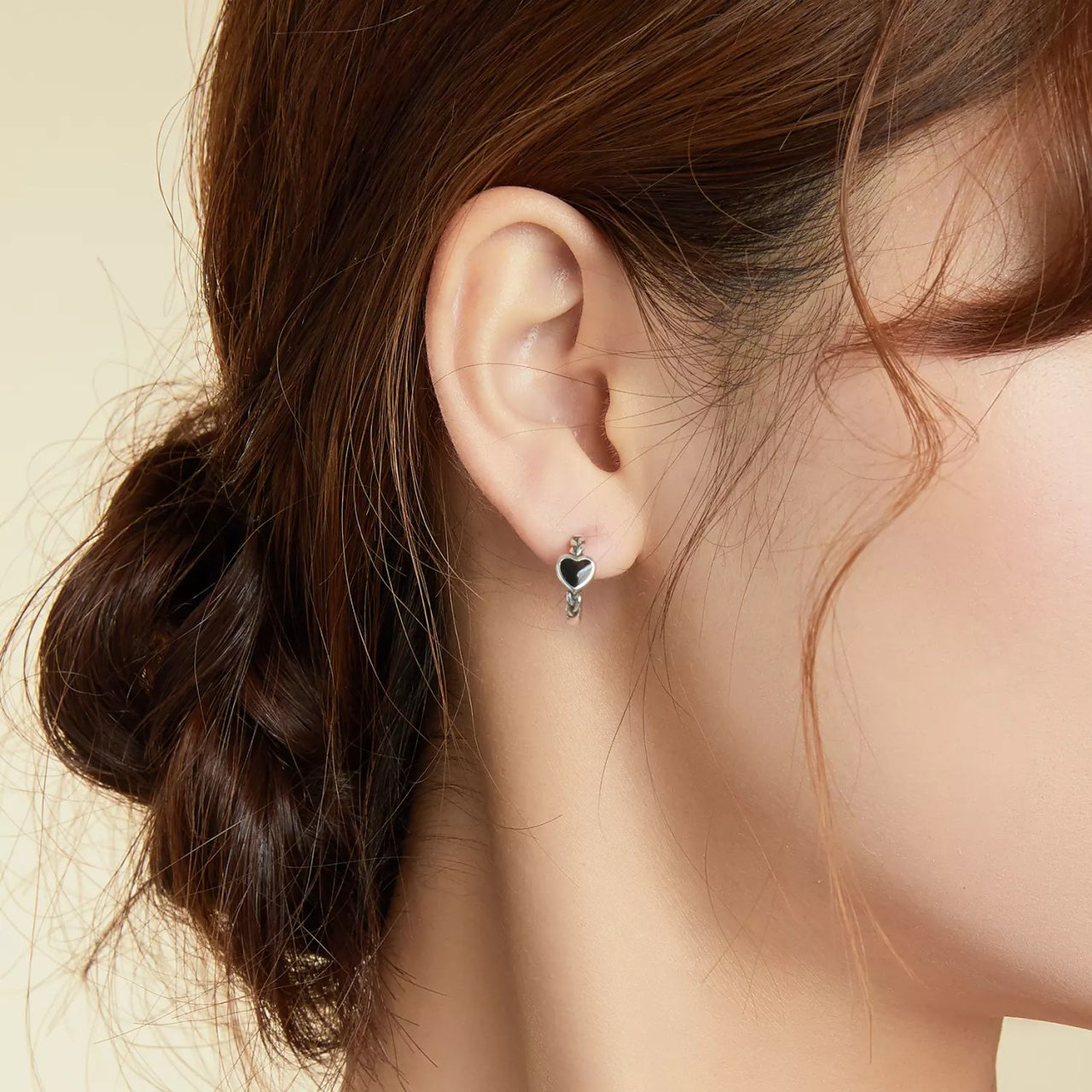 Cercei din argint Black Heart Hoops, Argint 925, Pentru Femei