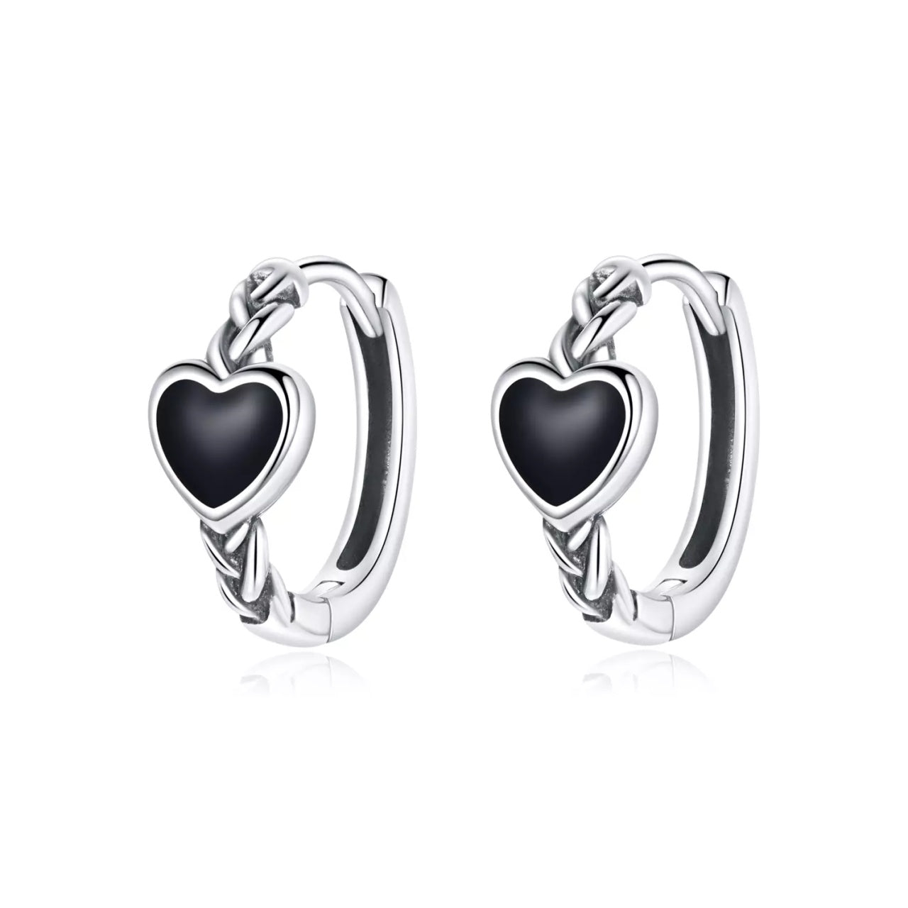 Cercei din argint Black Heart Hoops, Argint 925, Pentru Femei