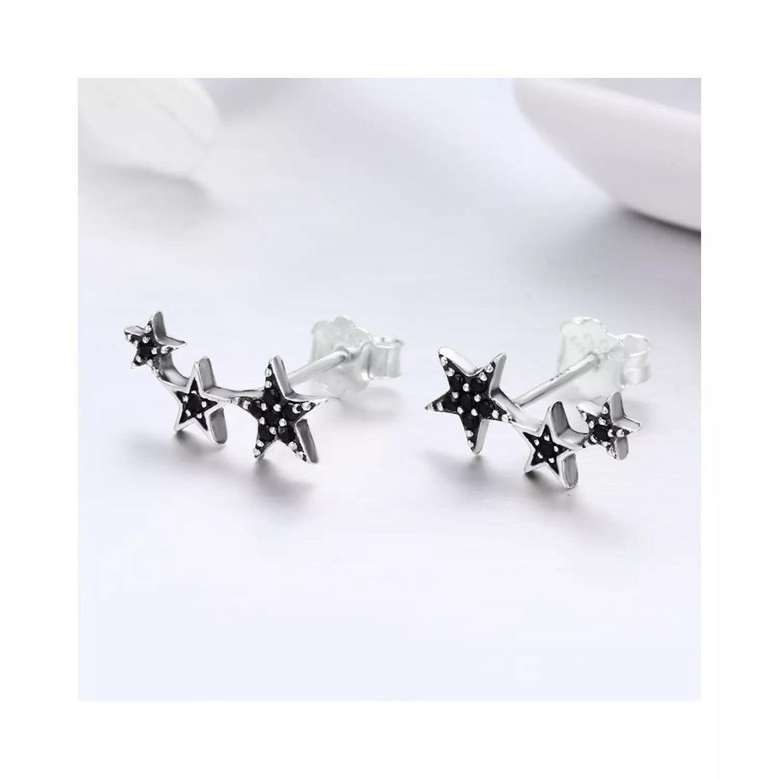 Cercei din argint Black Stars, Argint 925, Pentru Femei