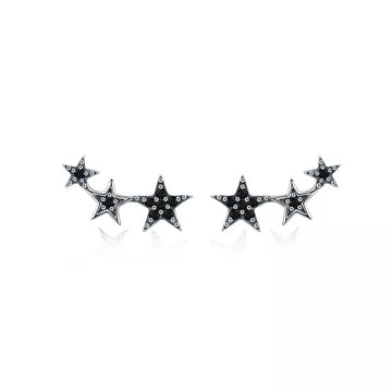 Cercei din argint Black Stars, Argint 925, Pentru Femei