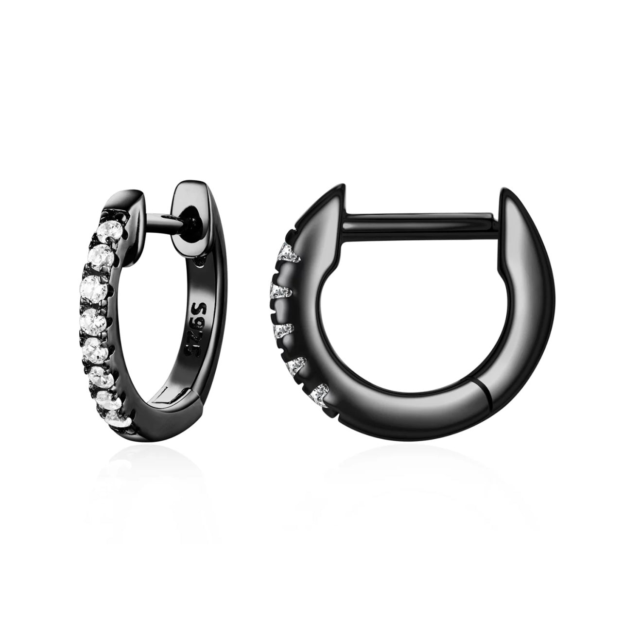 Cercei din argint Black Studded Circles, Argint 925, Pentru Femei