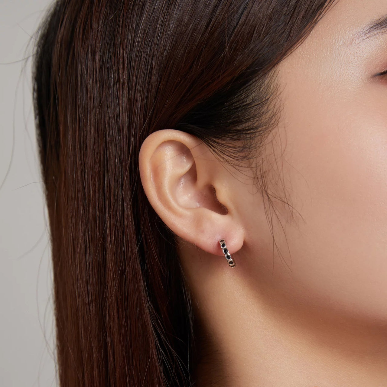 Cercei din argint Black Studded Hoops, Argint 925, Pentru Femei