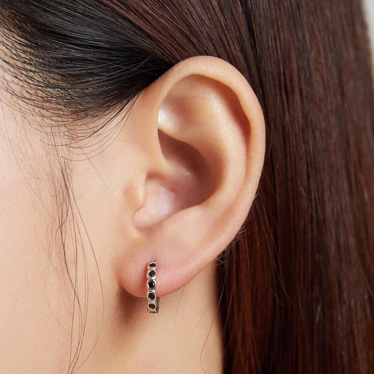 Cercei din argint Black Studded Hoops, Argint 925, Pentru Femei
