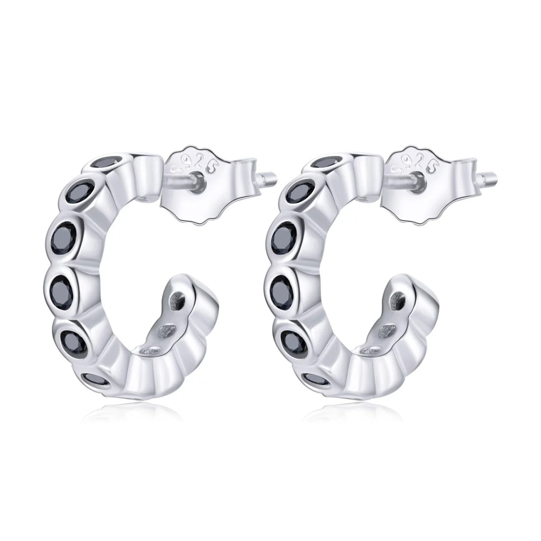 Cercei din argint Black Studded Hoops, Argint 925, Pentru Femei