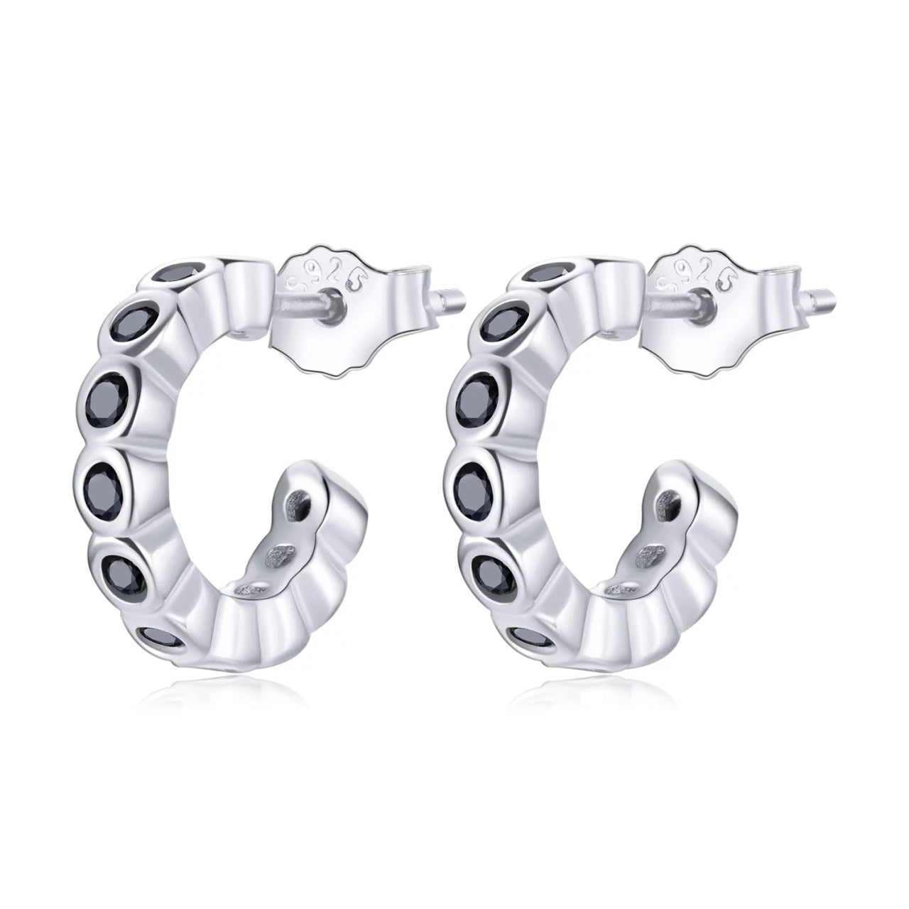 Cercei din argint Black Studded Hoops, Argint 925, Pentru Femei