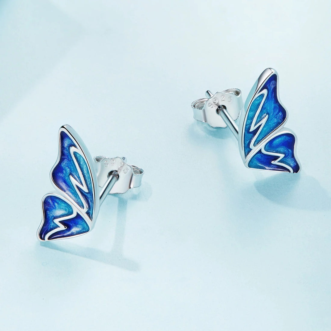 Cercei din argint Blue Butterfly Email, Argint 925, Pentru Femei