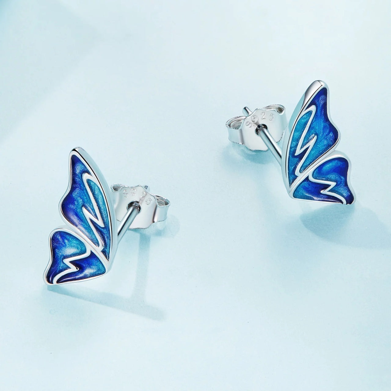 Cercei din argint Blue Butterfly Email, Argint 925, Pentru Femei