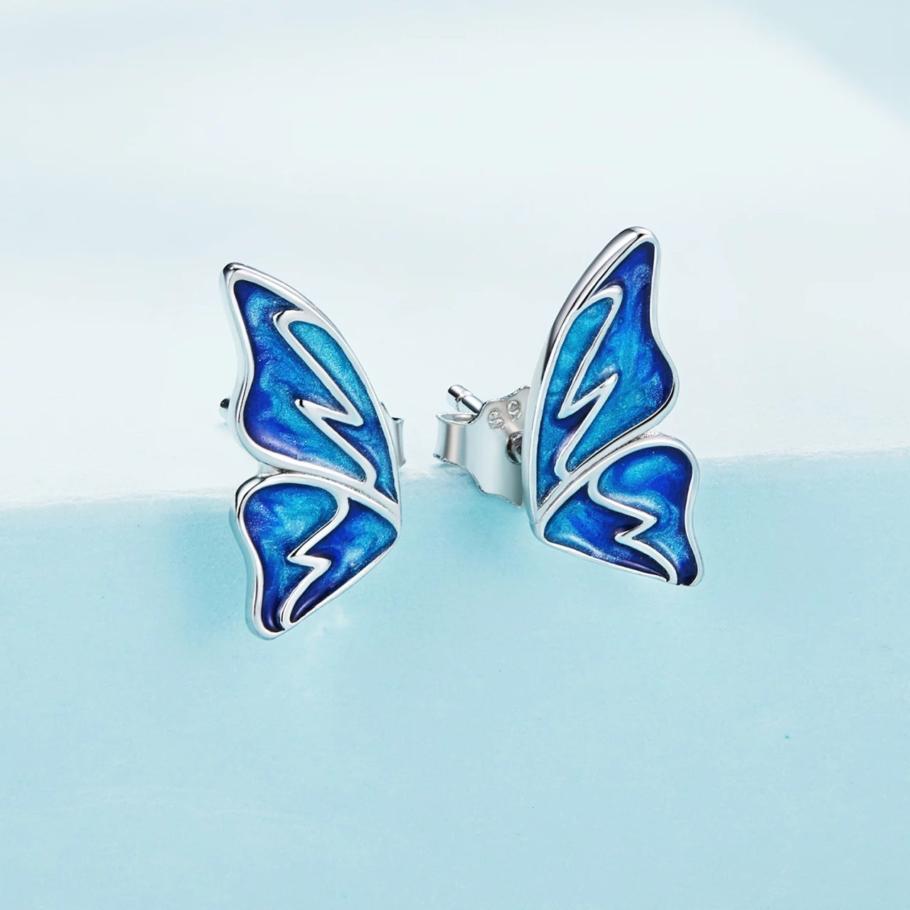 Cercei din argint Blue Butterfly Email, Argint 925, Pentru Femei