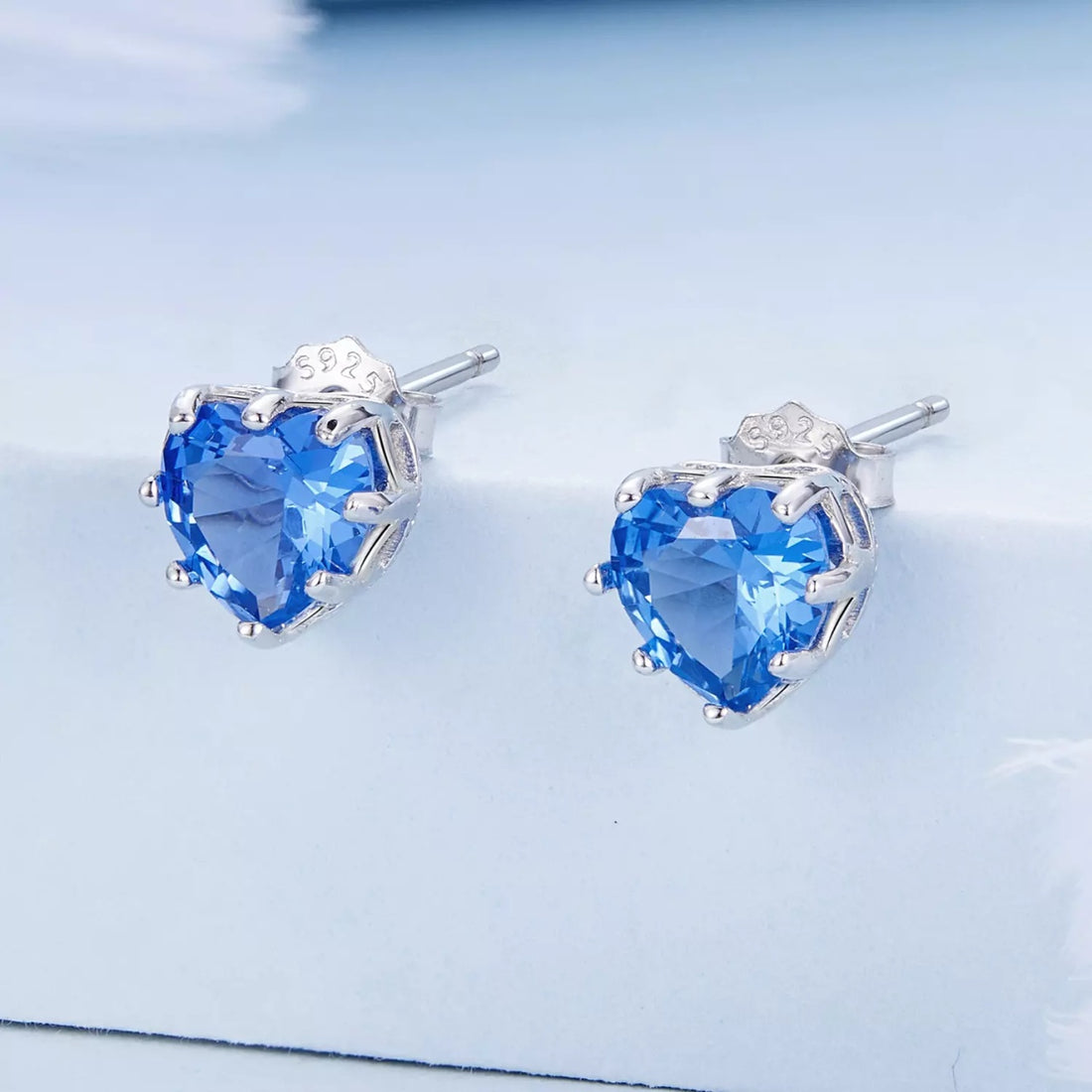 Cercei din argint Blue Crystal Heart, Argint 925, Pentru Femei