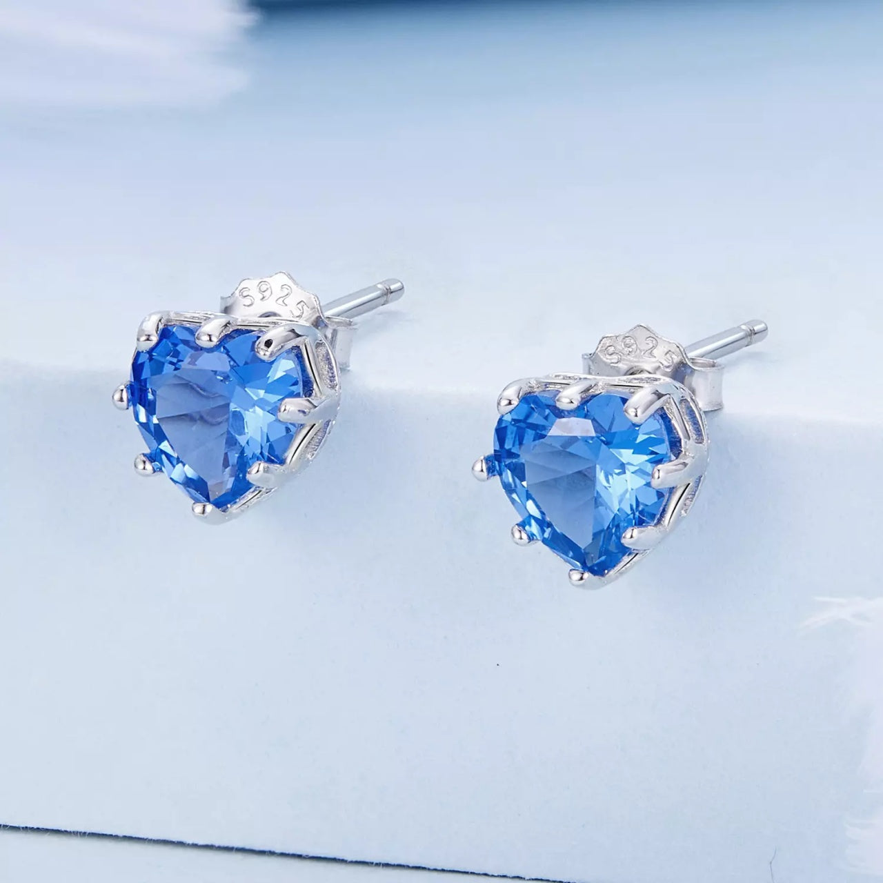 Cercei din argint Blue Crystal Heart, Argint 925, Pentru Femei