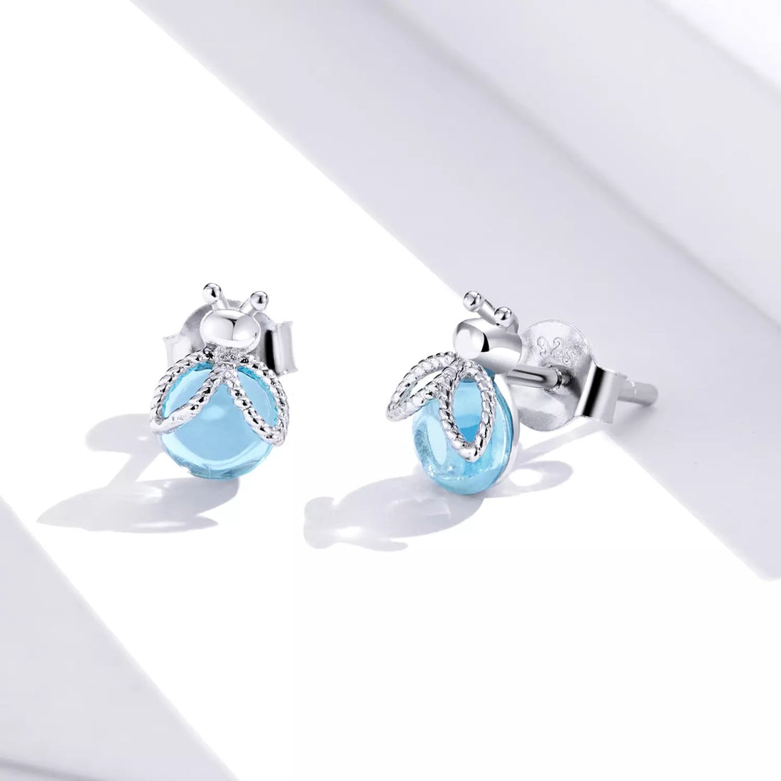 Cercei din argint Blue Crystal Ladybug, Argint 925, Pentru Femei 1.08g