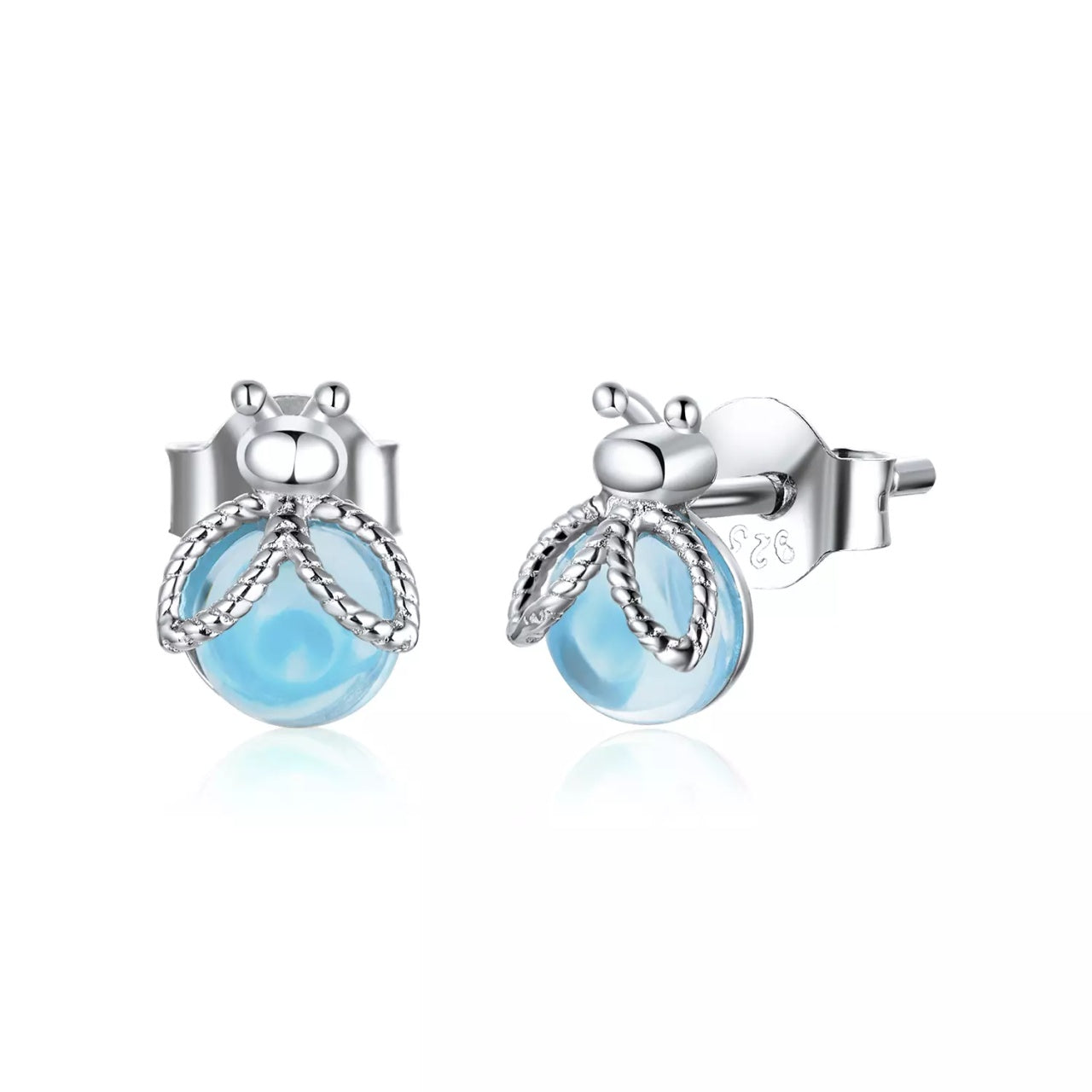 Cercei din argint Blue Crystal Ladybug, Argint 925, Pentru Femei 1.08g