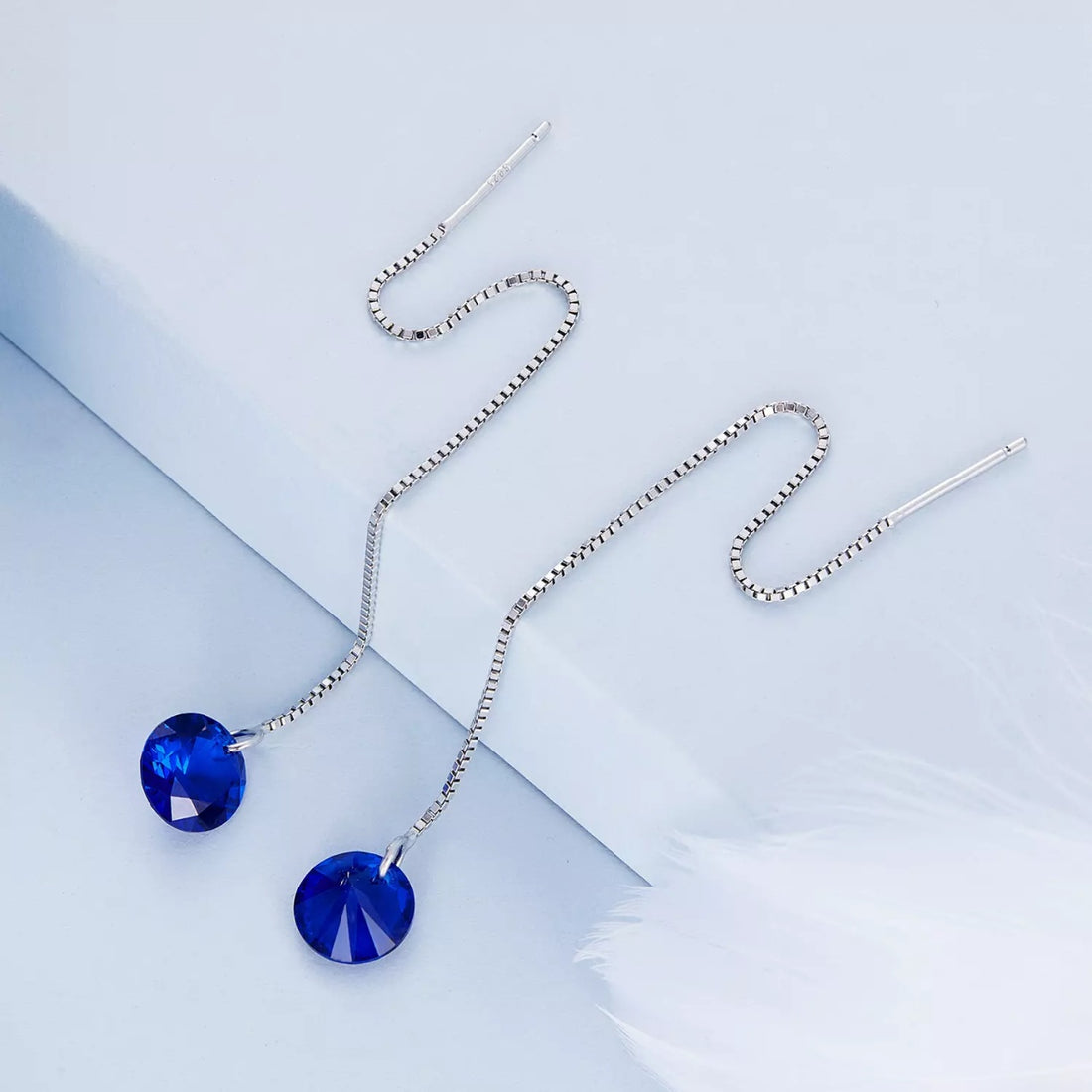 Cercei din argint Blue Crystal Long Chain, Argint 925, Pentru Femei