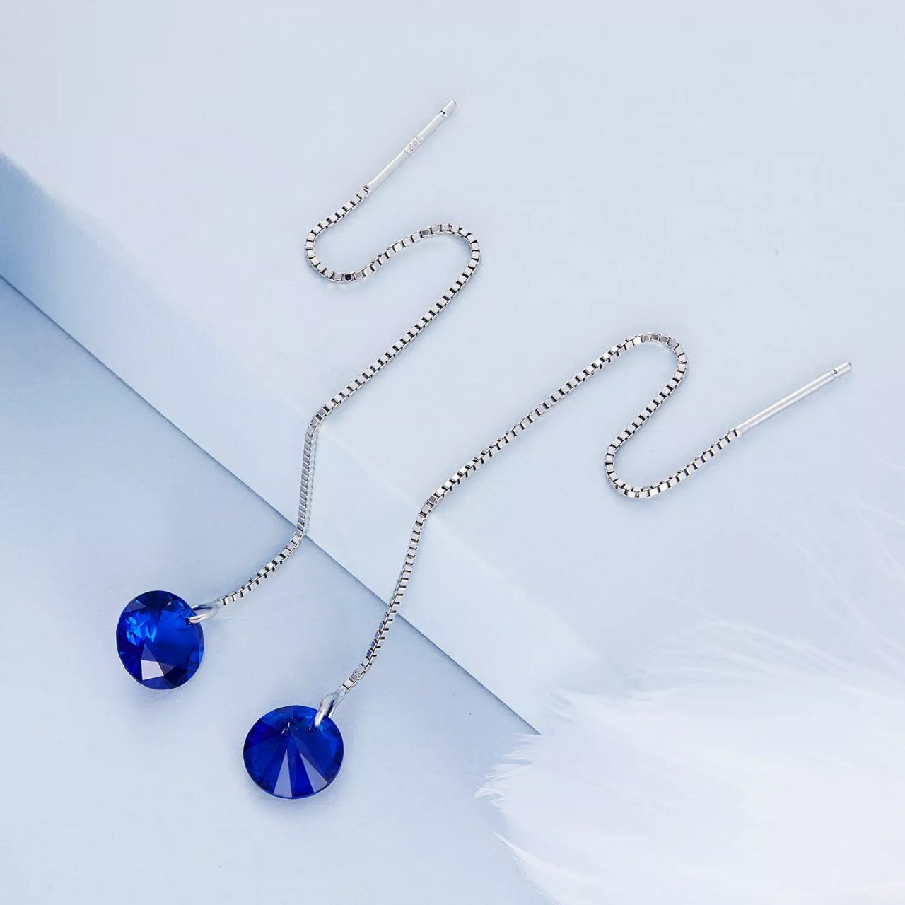 Cercei din argint Blue Crystal Long Chain, Argint 925, Pentru Femei