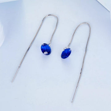 Cercei din argint Blue Crystal Long Chain, Argint 925, Pentru Femei