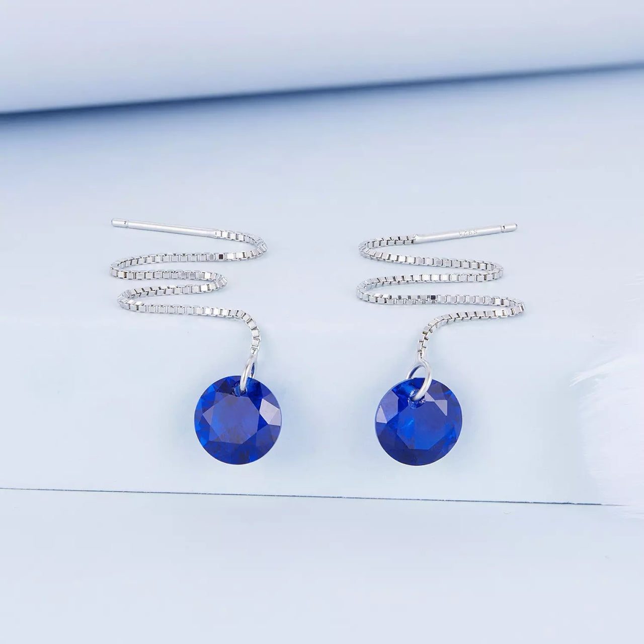 Cercei din argint Blue Crystal Long Chain, Argint 925, Pentru Femei