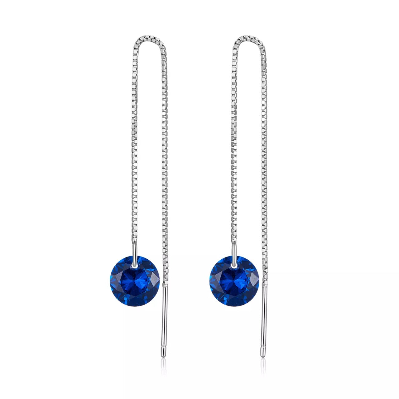 Cercei din argint Blue Crystal Long Chain, Argint 925, Pentru Femei