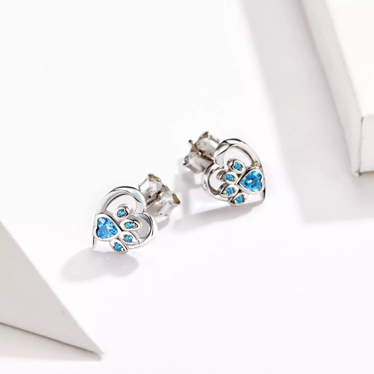 Cercei din argint Blue Crystal Paw, Argint 925, Pentru Femei