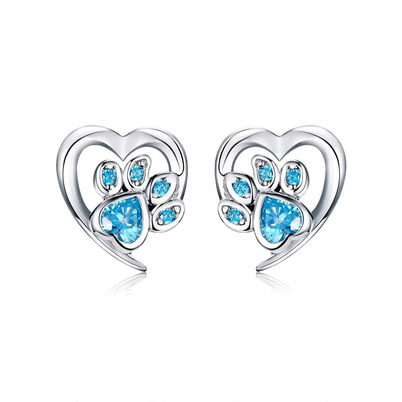 Cercei din argint Blue Crystal Paw, Argint 925, Pentru Femei