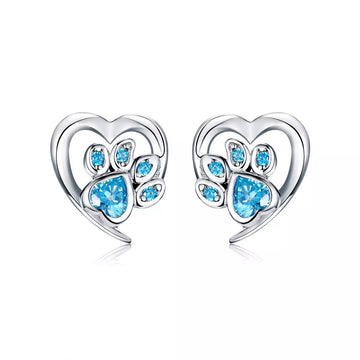 Cercei din argint Blue Crystal Paw, Argint 925, Pentru Femei