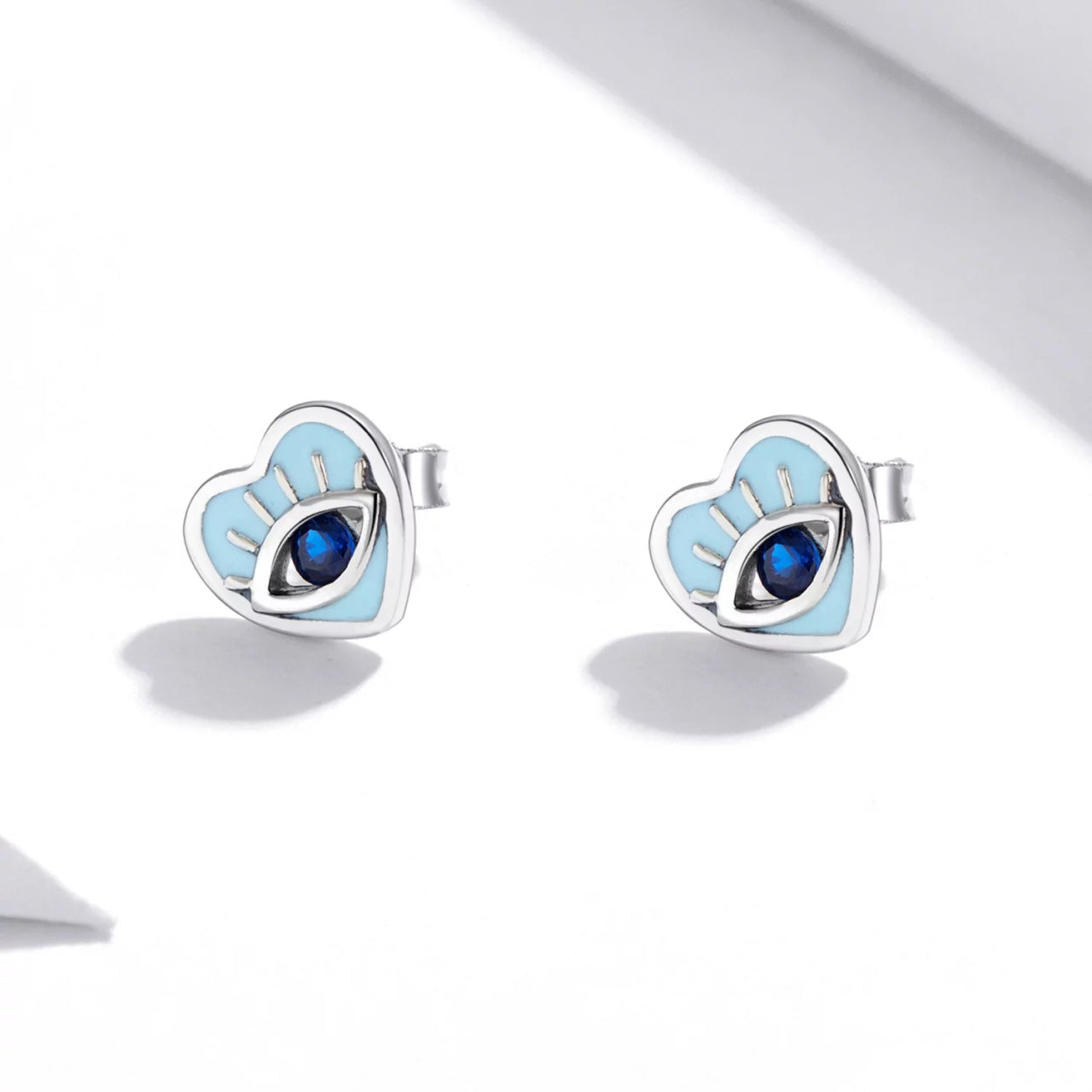 Cercei din argint Blue Eyed Hearts, Argint 925, Pentru Femei