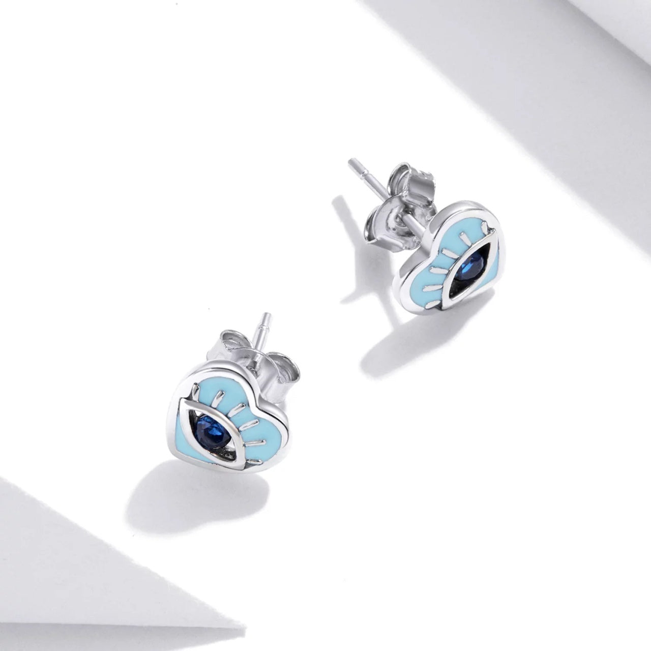 Cercei din argint Blue Eyed Hearts, Argint 925, Pentru Femei