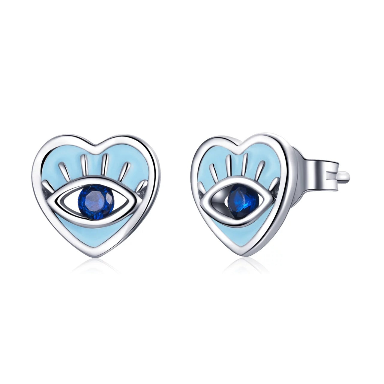 Cercei din argint Blue Eyed Hearts, Argint 925, Pentru Femei