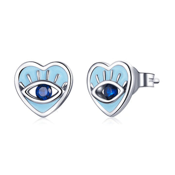 Cercei din argint Blue Eyed Hearts, Argint 925, Pentru Femei
