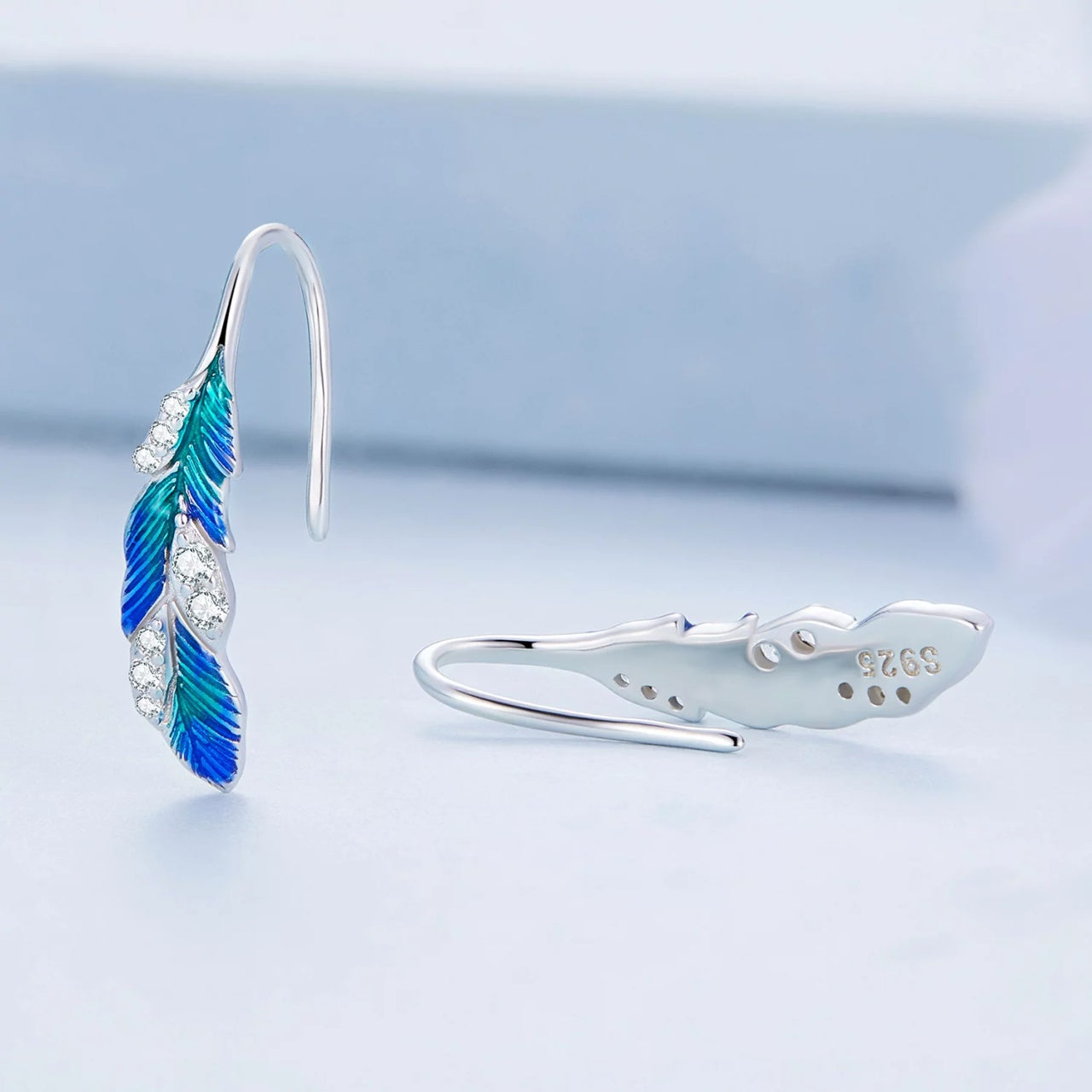 Cercei din argint Blue Feather, Argint 925, Pentru Femei 1.33g