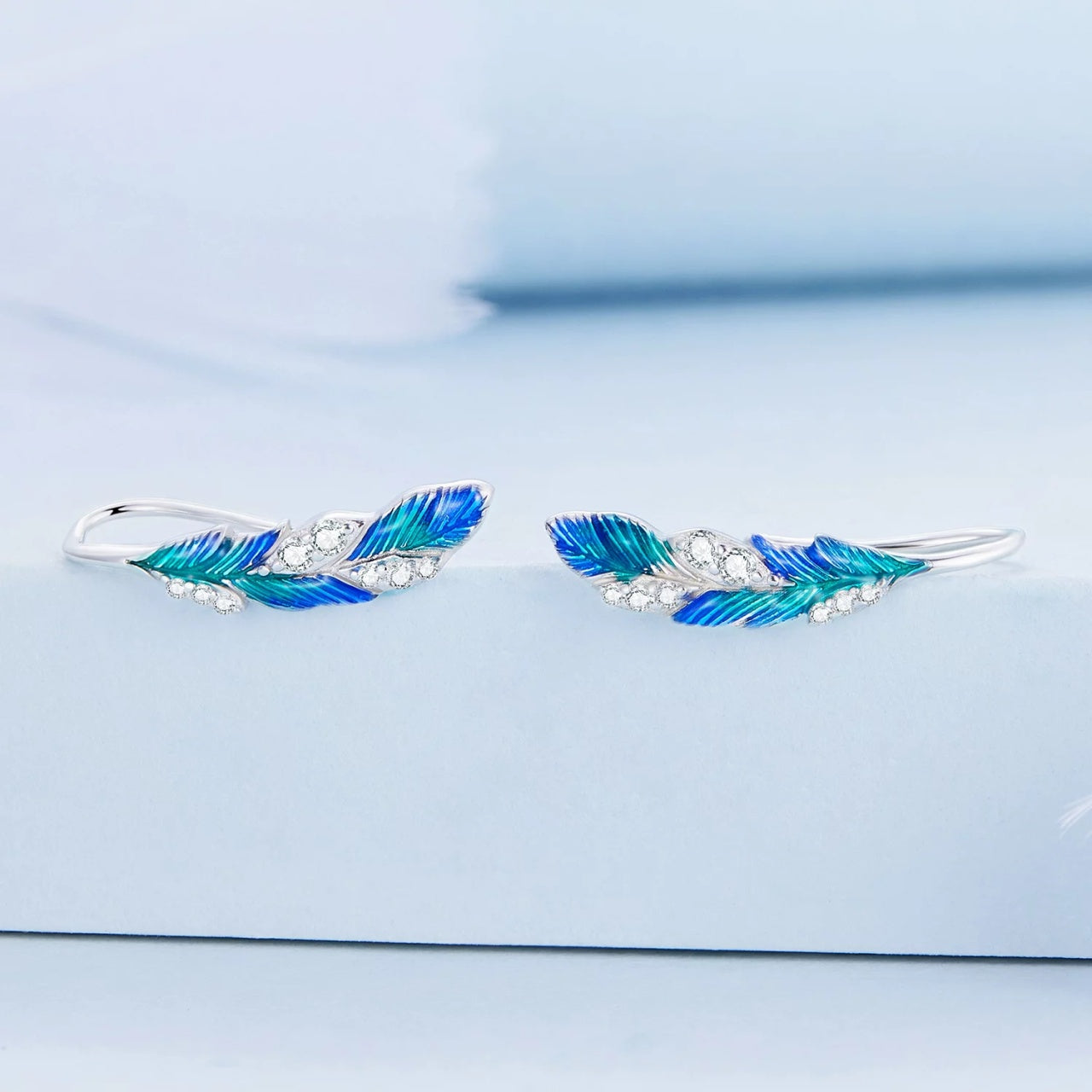 Cercei din argint Blue Feather, Argint 925, Pentru Femei 1.33g
