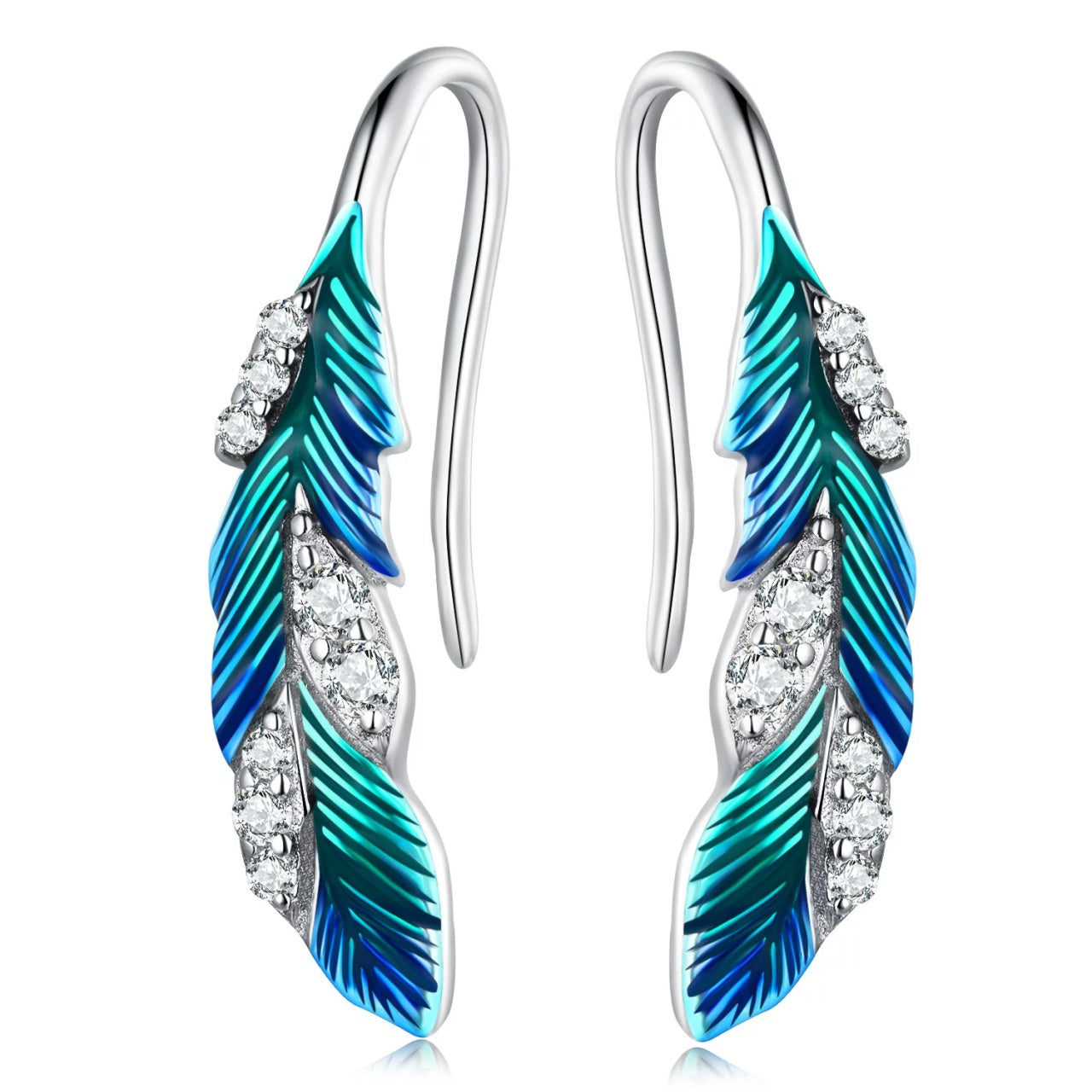 Cercei din argint Blue Feather, Argint 925, Pentru Femei 1.33g