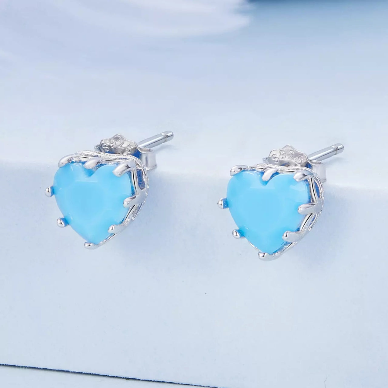 Cercei din argint Blue Matte Crystal Heart, Argint 925, Pentru Femei