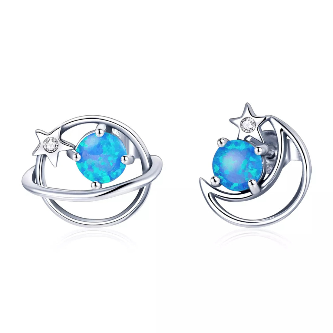 Cercei din argint Blue Moon and Star, Argint 925, Pentru Femei