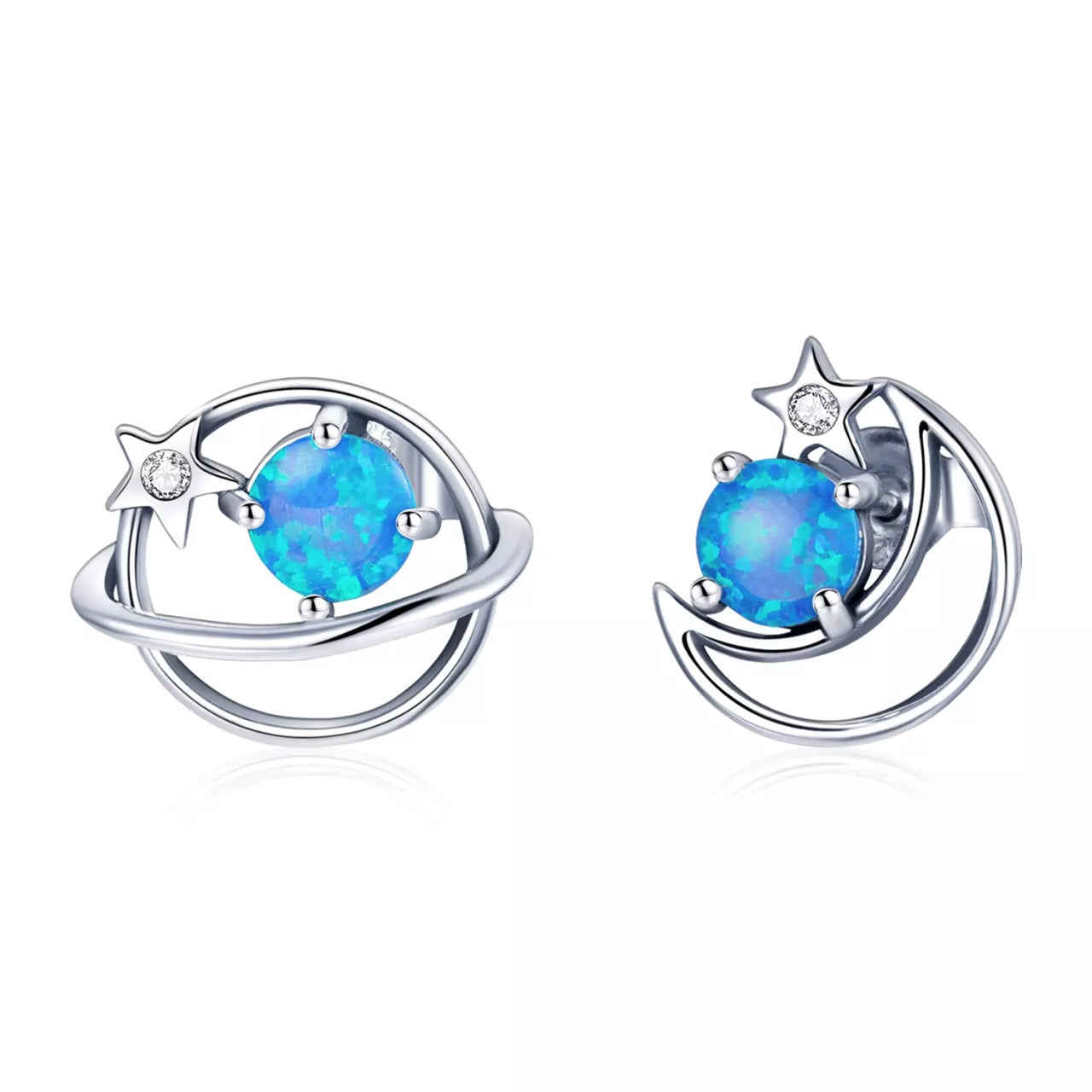 Cercei din argint Blue Moon and Star, Argint 925, Pentru Femei