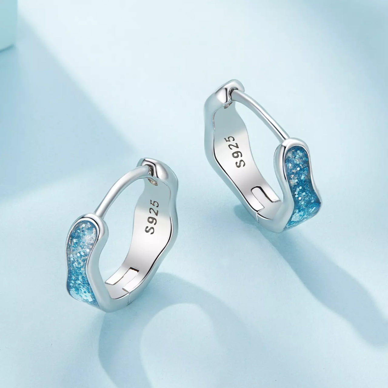 Cercei din argint Blue Shiny Hoops, Argint 925, Pentru Femei