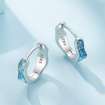 Cercei din argint Blue Shiny Hoops, Argint 925, Pentru Femei