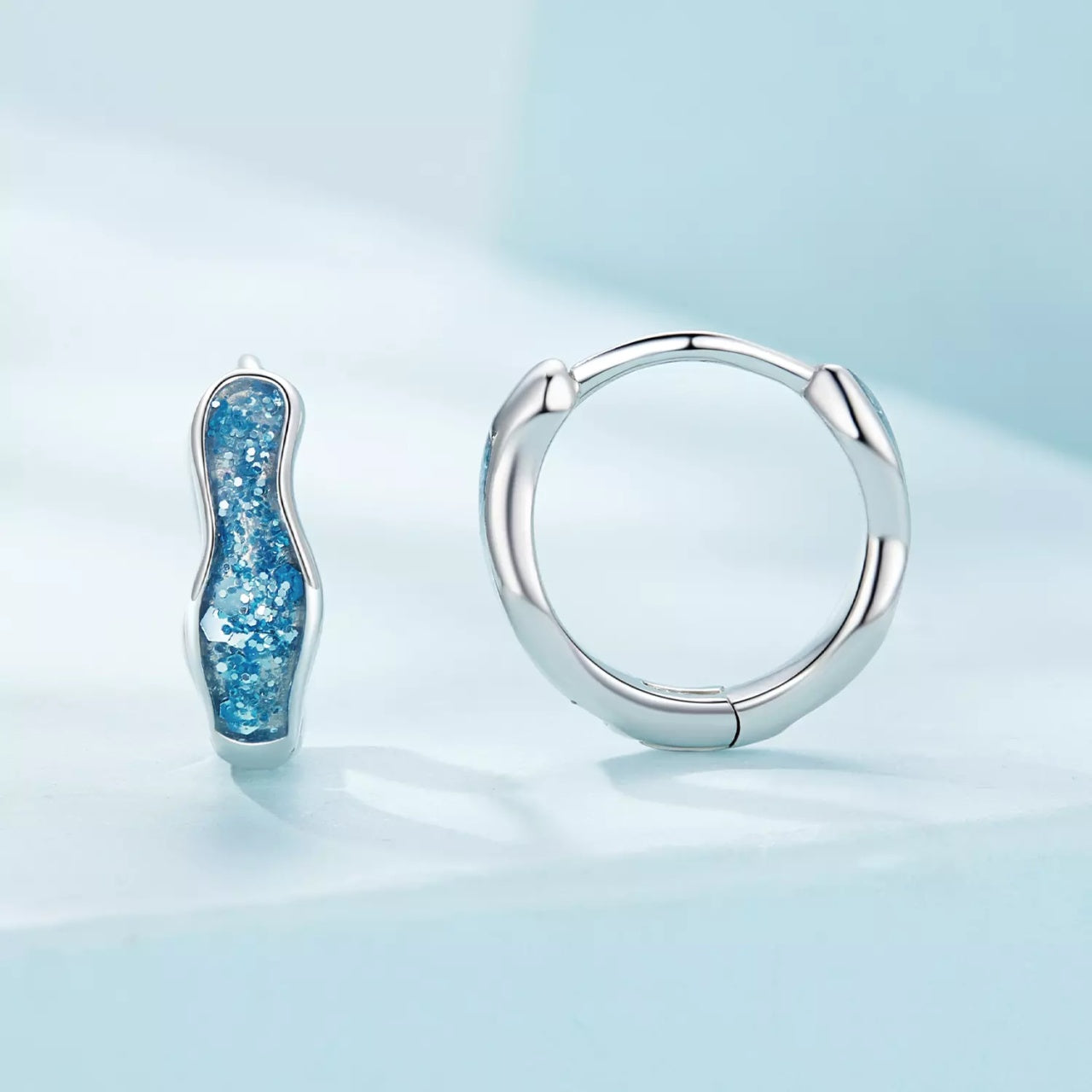 Cercei din argint Blue Shiny Hoops, Argint 925, Pentru Femei