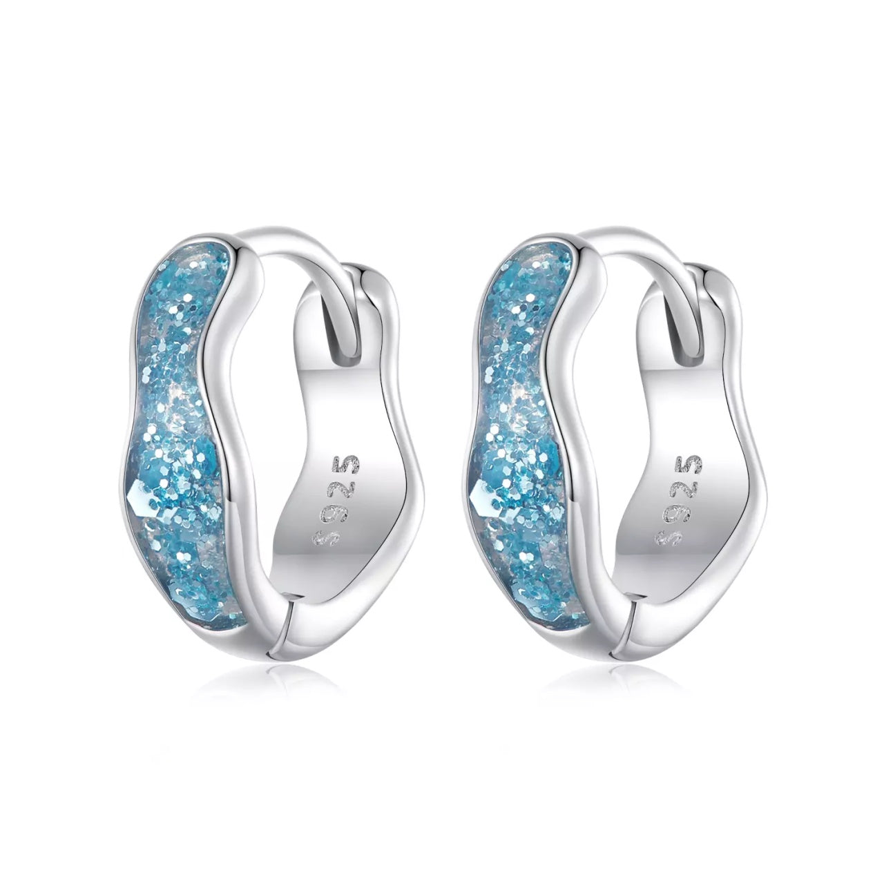 Cercei din argint Blue Shiny Hoops, Argint 925, Pentru Femei