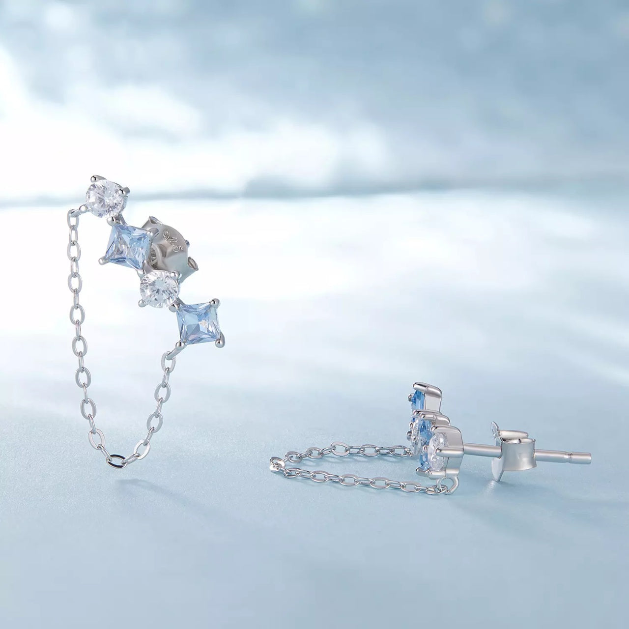 Cercei din argint Blue-Silver Crystals, Argint 925, Pentru Femei