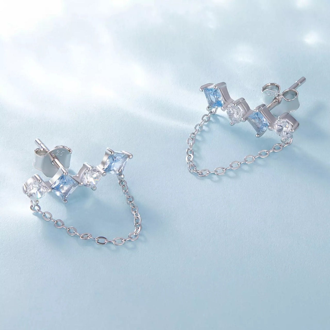 Cercei din argint Blue-Silver Crystals, Argint 925, Pentru Femei