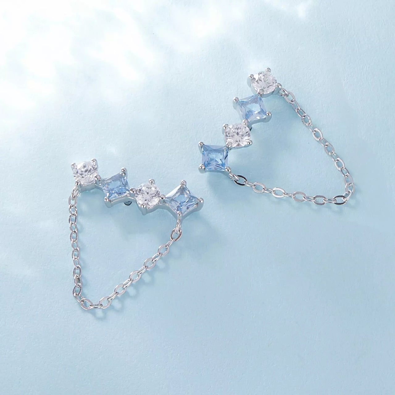 Cercei din argint Blue-Silver Crystals, Argint 925, Pentru Femei